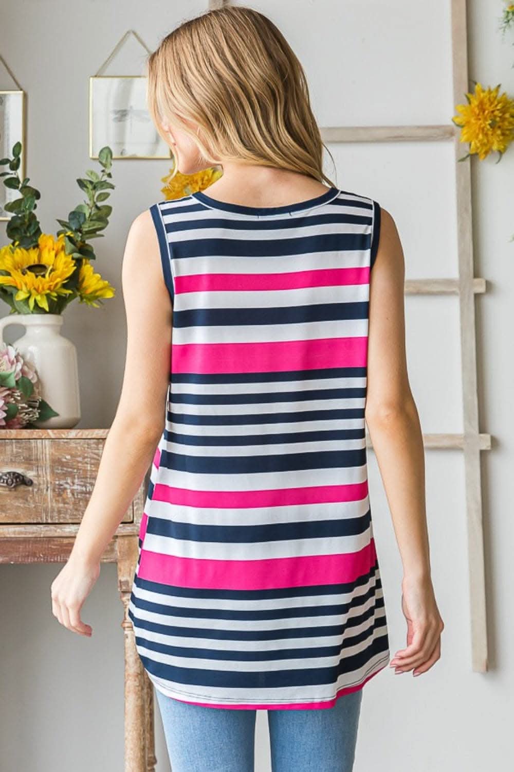 Heimish Full Size Striped Twist Knot Round Neck Tank - Love Salve